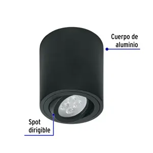 Volteck Luminario de sobreponer con spot dirigible, redondo, negro