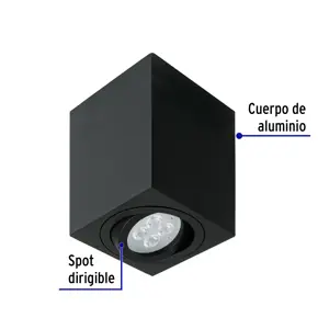 Volteck Luminario de sobreponer c/spot dirigible, cuadrado, negro