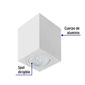 Volteck Luminario de sobreponer c/spot dirigible, cuadrado, blanco