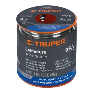 Truper Soldadura sólida 95/5 para tubería de gas, 450 g