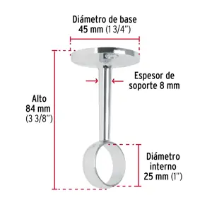 Soporte central para tubo redondo de clóset, Hermex