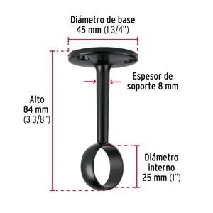 Soporte negro para tubo redondo de closet, Hermex