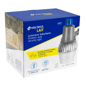 Volteck Luminario suburbano metálico 45 W sensor de luz, con lámpara