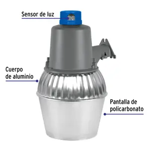 Volteck Luminario suburbano metálico 45 W sensor de luz, con lámpara