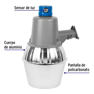 Volteck Luminario suburbano metálico 65 W sensor de luz, con lámpara