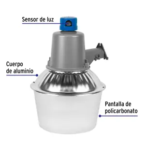 Volteck Luminario suburbano metálico 85 W sensor de luz, con lámpara