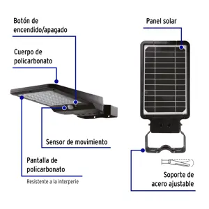 Luminario suburbano de LED 8 W con panel solar, Volteck