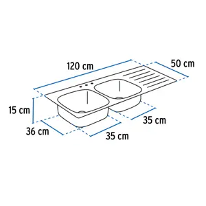 Tarja de empotrar 120x50cm doble tina derecha, Foset Basic