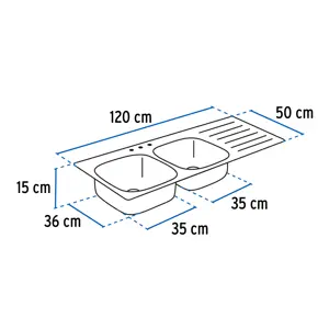 Tarja de empotrar 120x50cm doble tina izquierda, Foset