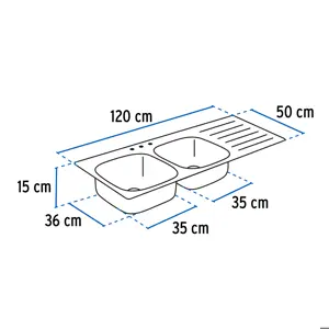 Tarja de empotrar 120x50cm doble tina izquierda, Foset Basic