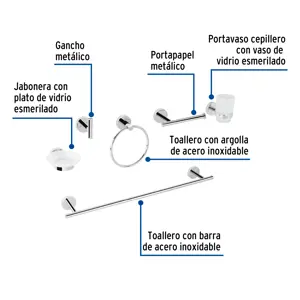 Juego de 6 accesorios para baño acabado cromo, Foset Tubig