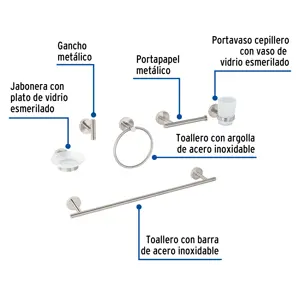 Juego de 6 accesorios para baño acabado satín, Foset Tubig