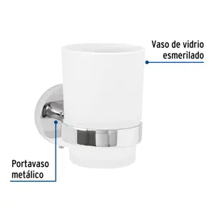 Portavaso cepillero cromo con vaso de vidrio, Foset Túbig