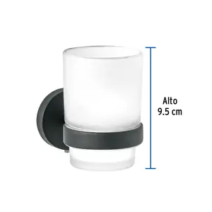 Portavaso cepillero negro con vaso de vidrio, Foset Túbig