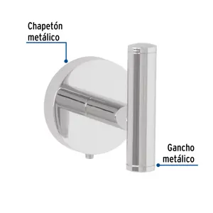 Gancho sencillo metálico acabado cromo, Foset Túbig