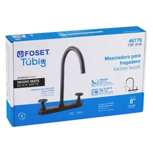 Foset Mezcladora p/fregadero,manerales redondos,negro mate,Tubig