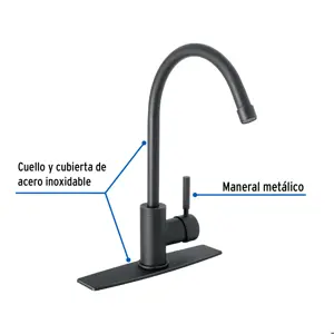 Foset Monomando para fregadero, cuello alto, negro mate, Tubig