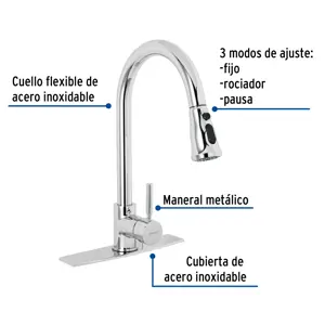 Foset Monomando para fregadero, cuello extraible, cromo, Tubig