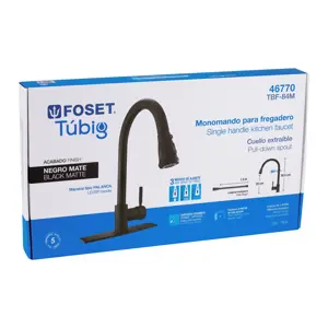 Foset Monomando para fregadero,cuello extraible,negro mate,Tubig