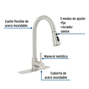 Foset Monomando para fregadero, cuello extraible, satín, Tubig