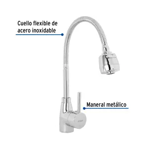 Foset Monomando para fregadero con cuello flexible, cromo, Tubig