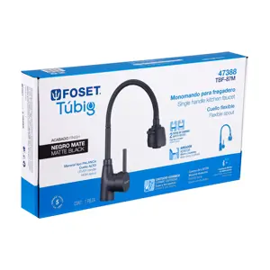 Foset Monomando para fregadero con cuello flexible, negro, Tubig