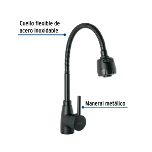 Foset Monomando para fregadero con cuello flexible, negro, Tubig