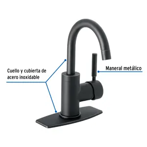 Monomando corto para lavabo, negro mate, Foset Tubig