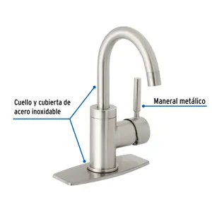 Monomando corto para lavabo, satín, Foset Tubig