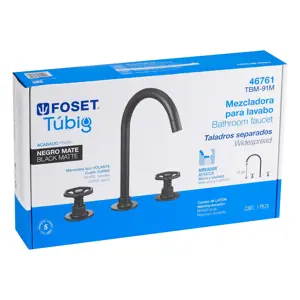 Foset Mezcladora p/lavabo,taladros separados,redondos,negro,Tubig