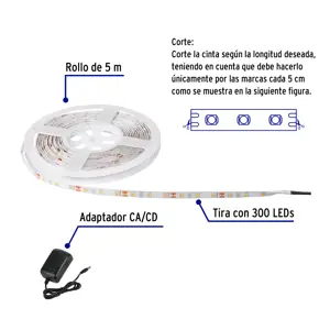 Volteck Tira de LED de 5 m 18 W para interior y exterior luz de día