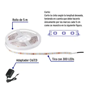 Volteck Tira de LED de 5 m 18 W para interior y exterior luz cálida