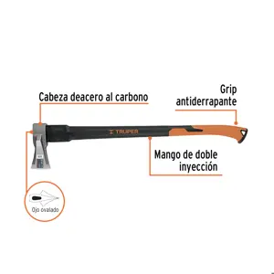 Truper Hacha para rajar madera 4.5 lb, mango fibra de vidrio 34