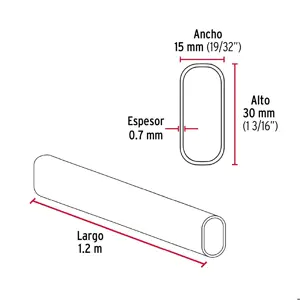 Tubo ovalado para clóset, 1.2 m, acero cromado, Hermex