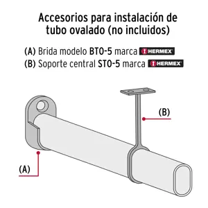 Tubo ovalado para clóset, 2.4 m, acero cromado, Hermex