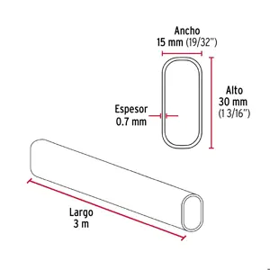 Tubo ovalado para clóset, 3.0 m, acero cromado, Hermex