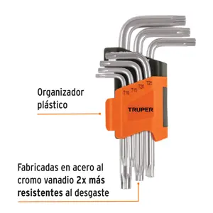 Juego de 7 llaves torx con organizador abatible, TRUPER