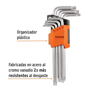 Truper Juego de 7 llaves torx largas con organizador abatible