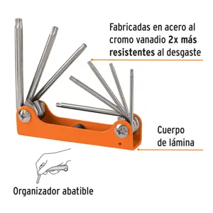 Juego de 8 llaves torx tipo navaja, cuerpo de lámina, TRUPER