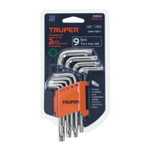 Juego de 9 llaves torx con organizador abatible, TRUPER