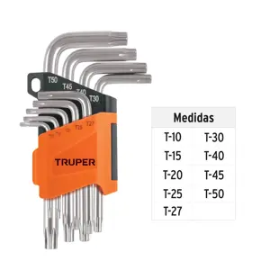 Juego de 9 llaves torx con organizador abatible, TRUPER