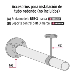 Tubo redondo para clóset,1.2 m, acero cromado, Hermex