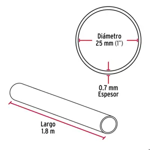 Tubo redondo para clóset, 1.8 m, acero cromado, Hermex