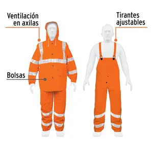 Truper Conjunto impermeable doble capa naranja con reflejante, G