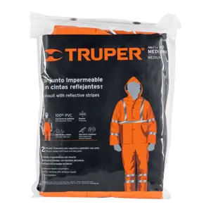 Truper Conjunto impermeable doble capa naranja con reflejante, M