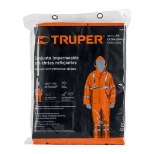 Truper Conjunto impermeable doble capa naranja con reflejante, XG