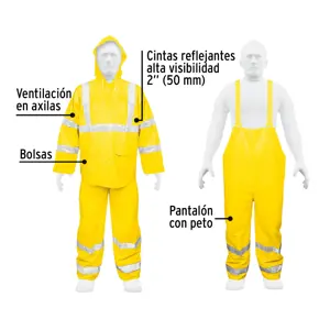 Truper Conjunto impermeable doble capa amarillo con reflejante, G