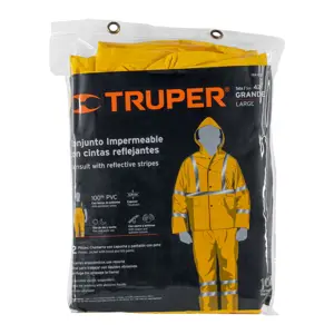 Truper Conjunto impermeable doble capa amarillo con reflejante, G