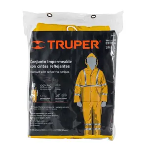 Truper Conjunto impermeable doble capa amarillo con reflejante, CH