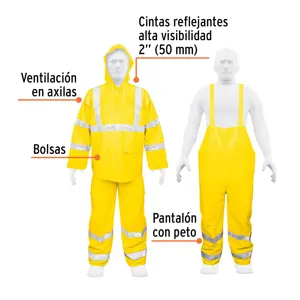 Truper Conjunto impermeable doble capa amarillo con reflejante, CH